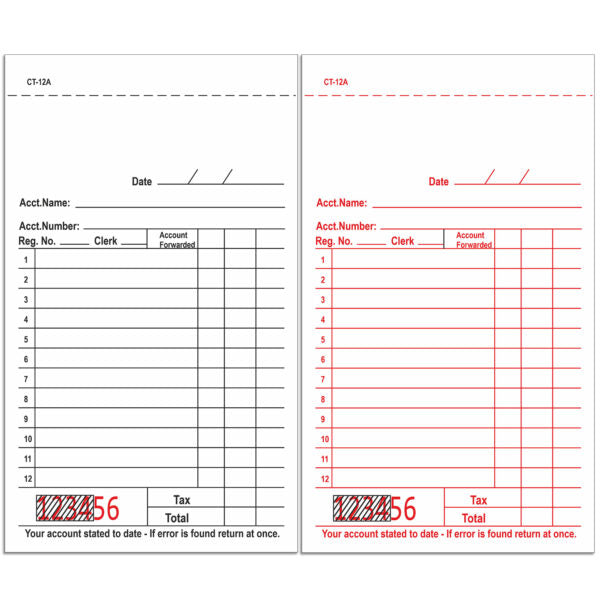CT-12A 1 Part White Carbonless Salesbook Guest Checks