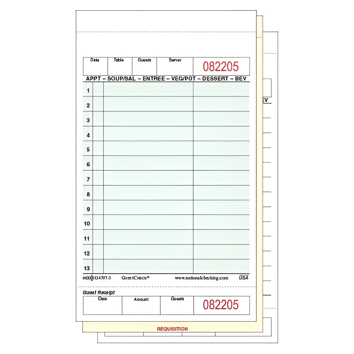4.25" x 7.5" Green 3 Part Carbonless Guest Checks - CT-G-4797-3SP