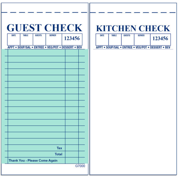 3.5" x 6.75" Green 2 Part Carbonless Guest Checks - CT-G-7000